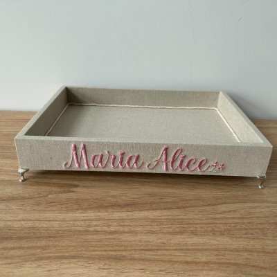 Bandeja 25x35 linho com flor