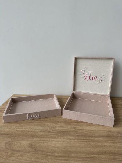 Caixa e bandeja maternidade monograma flores flores