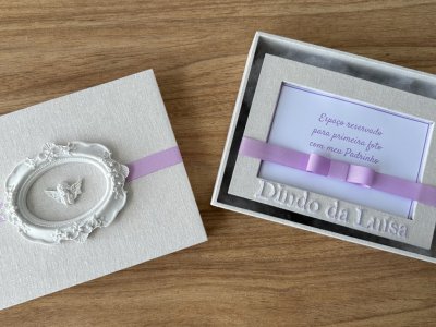 Caixa convite com porta retrato lilas