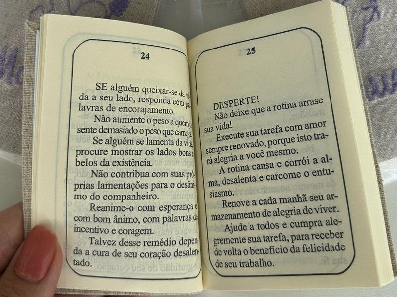 O livrinho aberto nas p�ginas 24 e 25, numeradas e emolduradas, com texto leg�vel come�ando em DESPERTE! N�o deixe que a rotina arrase sua vida