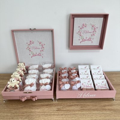 Kit Lembranas rose com enfeite de porta