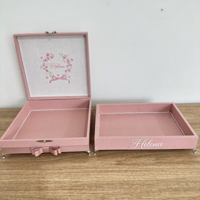 Caixa e bandeja rose monograma