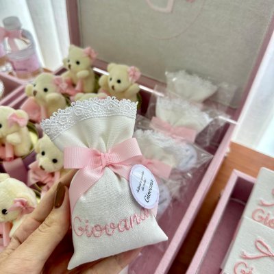Kit lembranas linho rosa com laos