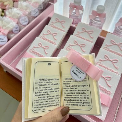 Kit lembranas linho rosa com laos