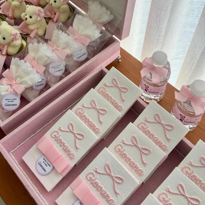 Kit lembranas linho rosa com laos
