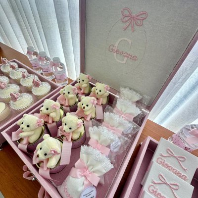 Kit lembranas linho rosa com laos
