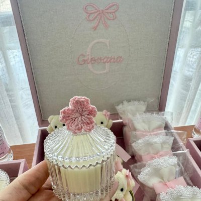 Kit lembranas linho rosa com laos