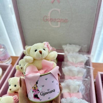 Kit lembranas linho rosa com laos