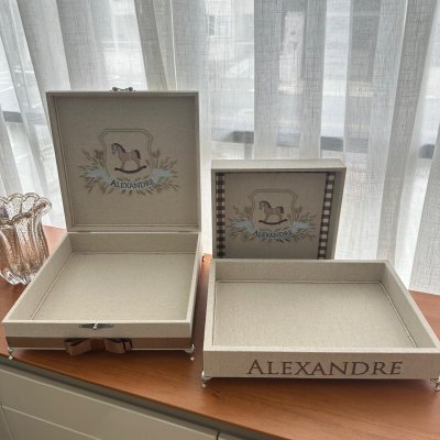 Conjunto Caixa, bandeja e quadro cavalinho