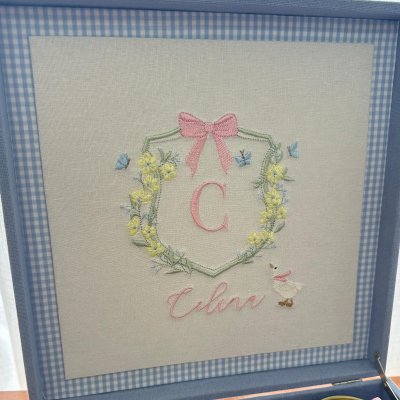 Caixa e bandeja linho azul patinho