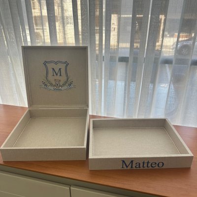 Caixa 30x30 e bandeja 25x35 monograma urso