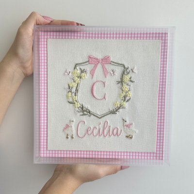 Quadro acrlico patinho rosa