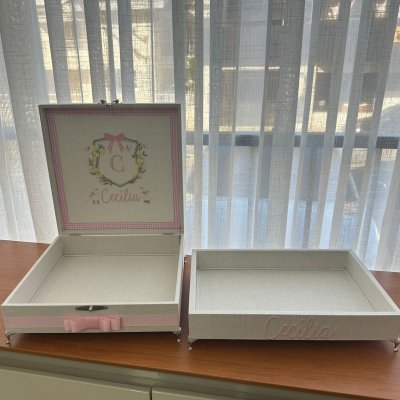 Caixa e bandeja patinho rosa