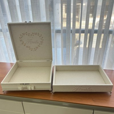 Caixa 30x30 e bandeja 25x35 corao