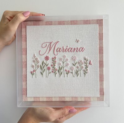 Quadro acrlico jardim rose xadrez