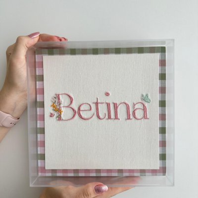 Quadro acrlico xadrez rose e verde