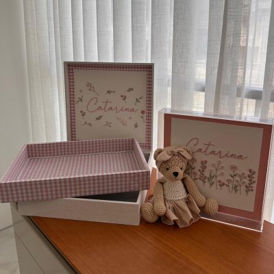 Conjunto caixa, bandeja e quadro ursa