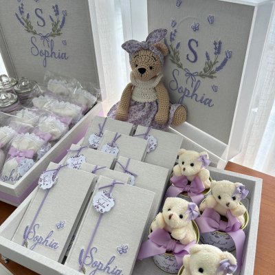 Kit 28 lembran�as com caixas e quadro