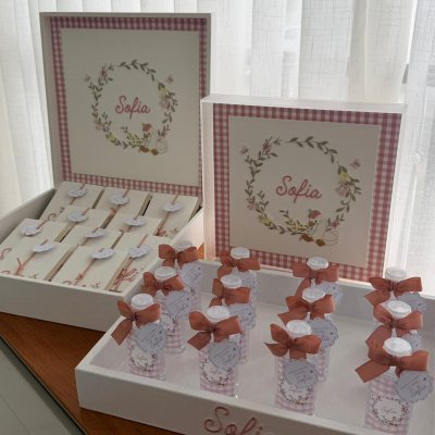 Kit 22 lembran�as com caixas e quadro