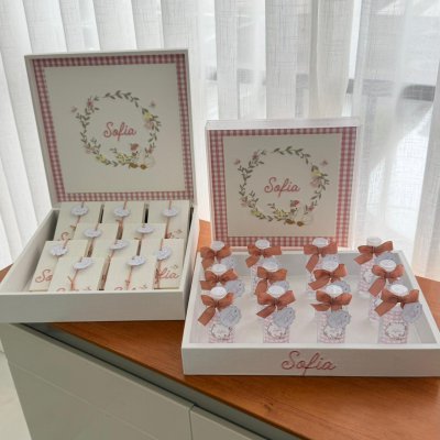 Kit 22 lembran�as com caixas e quadro