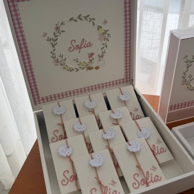 Kit 22 lembran�as com caixas e quadro