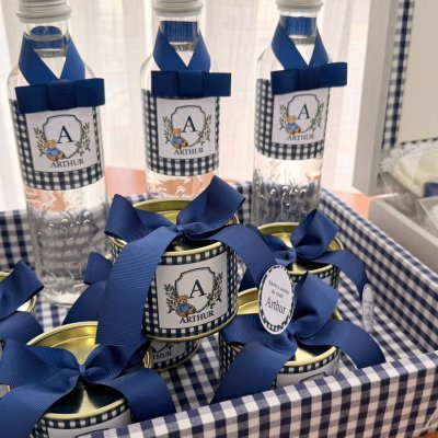 Kit lembran�as urso azul xadrez