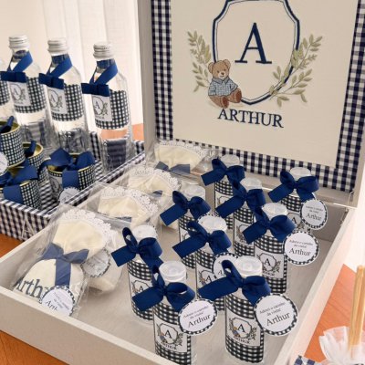 Kit lembran�as urso azul xadrez