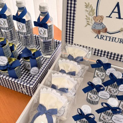 Kit lembran�as urso azul xadrez