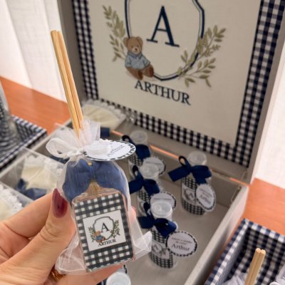 Kit lembran�as urso azul xadrez
